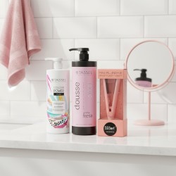 Pack Champú Neutro Fresa + Mascarilla Protector Color 1L + Mini Plancha Cabello NATURAL | Cuidado y Peinado